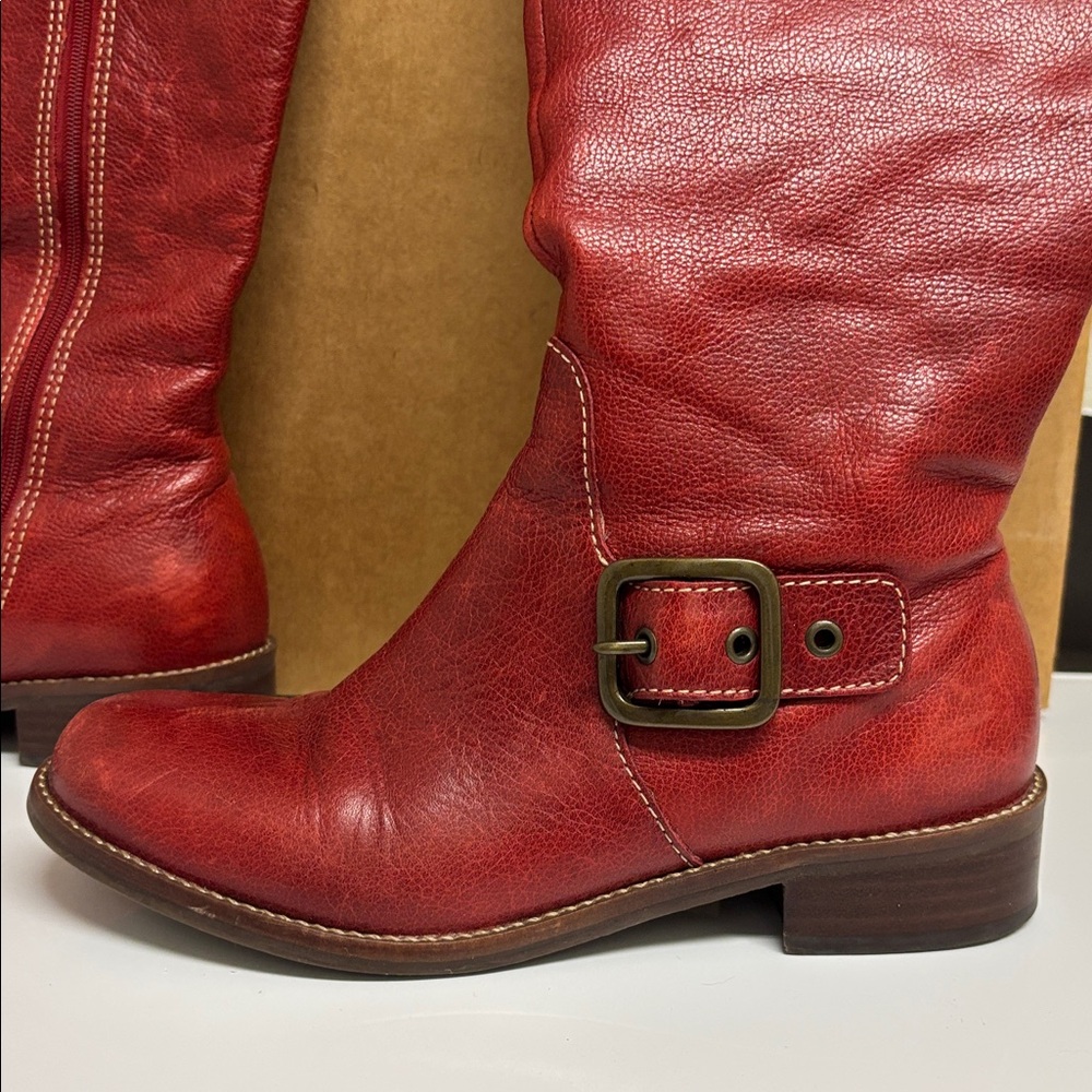Anthropologie Red Leather Knee High Boots - Picture 4 of 8